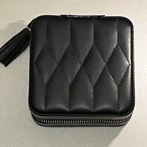 Used Wolf Caroline Black Leather Quilted Traveling Jewelry Box